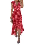 GRECERELLE Womens Summer Maxi Dress Boho Floral Cocktail Midi Polka Dot Wrap Dresses V Neck Casual Party Bohemian Flowy Long Dress for Ladies