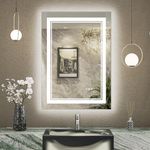 TokeShimi 20x28 Inch Bathroom LED Mirror Front Lighted Backlit Vanity Mirror with Double Light Strip 3 Colors CRI 90+ Anti-Fog Memory Funtion Wall Mount Make up Mirror for Bathroom Decor