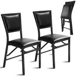 COSTWAY Set of 2/4 Padded Folding Chair, Metal Frame Counter Height Dining Chairs with Sponge Seat & Backrest, Kitchen Restaurant Conference Office Seat, 130kg Weight Capacity (2, Black, 46x49x85cm)