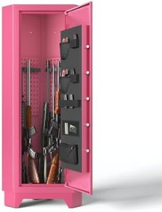 KAER 15-18 Biometric Gun Safe for Rifles and Pistols,64.76"Gun Safes with Adjustable Cabinet & Pistols Racks,Fingerprint Gun Cabinet with Alarm,Heavy Duty Steel Rifle Safe for Home Garage Bedroom,PINK