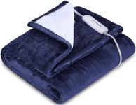 Electric Heated Blanket Throw, Full Body Size Soft Flannel Sherpa Fast Heating Blanket for Winter Cozy Warmth with 3 Heat Levels 4-Hour Auto Off Machine Washable, ETL Certified, 50" x 60" (Blue)