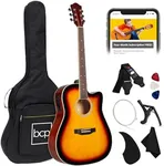 Best Choice Products Beginner Acoustic Electric Guitar Starter Set 41in w/All Wood Cutaway Design, Case, Strap, Picks - Sunburst