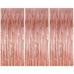 3 Pack Foil Fringe Curtains, 1 x 2 m Metallic Tinsel Curtains Shimmer Streamers Curtain, Party Photo Backdrop Curtain for Wedding Birthday Party Door Windows Decorations (Rose Gold)