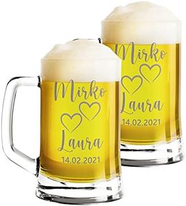 Colorfamily Coppia Boccali da birra Personalizzati Set da 2 Boccali da birra personalizzati con nome e data matrimonio fidanzamento - bicchiere in vetro 50 cl