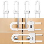 4 Packs U-Shaped Sliding Cabinet Locks, Baby Proofing Cabinets with Adjustable Child Safety Lock, Childproof Latches for Knobs, Handles on Kitchen Doors and Home Drawers Closet - White