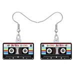 LONYOO Acrylic Heart Vintage Earrings Statement Dangle Drop Jewelry Nostalgia Gifts for Women Girls Charms (Cassette Tape Earrings Black)