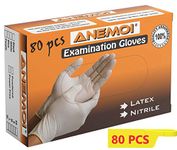 ANEMOI Lightly Powdered Latex Disposable Cleaning Gloves for Food Handling, Lab Work and More (80 Gloves Per Box) , White