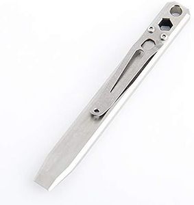 Titanium Pry Bar EDC Multi Function Wrench Pocket Tool with Clip Lanyard Hole (Silver)