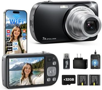 7X Optical Zoom Digital Camera, Real 4K Compact Camera with WiFi & 5-Axis Anti-Shake, Vlog Camera for Travel, Daily Recording & Outdoor Use, 2.8" Touchscreen for Beginner & Teen, 32GB Card & 2 Battery