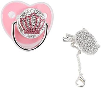 Chupete Personalizado con Forma de Corazón, Chupete Brillante con Forma Corazón, Corona Diamantes Imitación, Chupete de Silicona Ultrasuave para bebé, Regalos para Recién Nacidos (Rosa)
