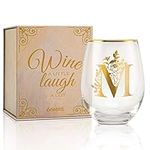 Onebttl Unique Stemless Wine Glasses, Initial Wine Cup for Red or White Wine - 18oz, Monogrammed, Gold - Gifts for Women, Girls, Female, Her, Friends, Coworkers, Clients - for Birthday, Christmas