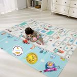 Bammax Extra Large 78" x 70" x 0.4" XPE Foam Baby Play Mat with Travel Bag | Anti-Slip, Waterproof, Foldable & Reversible Padded Playmat | Baby Crawling & Kids Play Mat – Giftable Design, Cars & Fire Engine