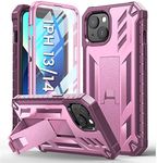 for iPhone 13 Case Protective Cover: iPhone 14 case Heavy Duty Military Grade Hard Protection Shock Proof Grip | Durable Dual-Layer Design iPhone 13-14 Phone Case with Built-in Kickstand(Pink Rose)