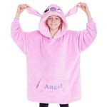 Disney Stitch Fleece Hoodie Blanket for Kids and Teenagers - One Size Fluffy Oversized Hoodie - Stitch Gifts (Lilac Angel)