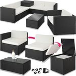 TecTake Rattan Garden Lounge Set Including 5 Chairs, 1 garden storage box, 1 Table and Cushions, Modular Sectional self assembly sofa. Garden furniture for Patio, Garden, Balcony - black