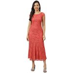 Latin Quarters Women Rose Round Neck with Short Sleeve Lace Drop-Waist Party Dress