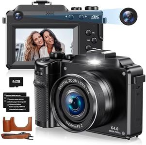 4K 64MP Digital Camera for Beginners Teens – Dual Lens Vlogging Camera with 32GB SD Card, 2 Batteries, Charger & Protective Case, Compact Camera for YouTube and Travel