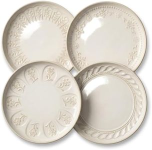 Artena Salad Plates Set Of 4, 8.5 Inch Embossed Small Ceramic Dinner Plates for Appetizer Dessert, Kitchen Plates With Lipped Edges, Microwave Oven Dishwasher Safe (Multiple Patterns)