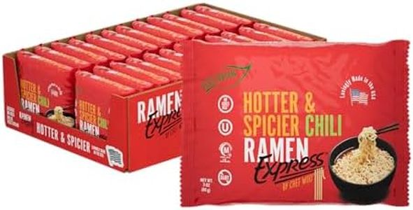RAMEN EXPRESS Hotter and Spicier Flavor Ramen Noodle Packs, 3 Oz Each (Pack of 24) by Chef Woo | Vegetarian Ramen Noodles | No Added MSG | Halal | Egg-Free and Dairy-Free Red
