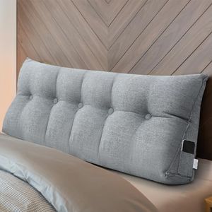 Wenqik Wedge Pillow Queen Triangular Headboard Bed Reading Backrest Back Support Long Pillow with Removable Cover for Dorm Room Supplies Housewarming Gift(Gray)