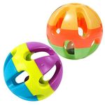 MOTTDAM Pet Parrot Toy Colorful Bird Bell Ball For Parakeet Budgie Cockatiel Rabbit Cat Dog Toy Ball, 2 Pack