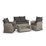 VonHaus Rattan Sofa Set - Premium 4 Seater Lounge Set for Garden - 4 Pc Garden Furniture Set – Includes Sofa with Padded Cushioned Seats, Glass Top Coffee Table & Armchairs for Garden & Patio – Grey