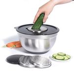 Softel Premium Multi-Prep German Bowl 5-Piece Preparation Set with Salad Spinner, Spiralizer, Slicer and Cheese Grater, One Size, Vaccum Base