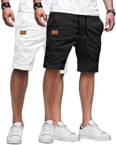 JMIERR Mens 2 Pack Casual Shorts, Black/White, XL
