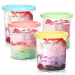 Soobool 4 Pack Ice Cream Pints Containers，Replacement for Ninja Creami Pints and Lids，Compatible with Ninja NC501 NC500 Series Creami Deluxe ice Cream Makers