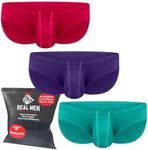 Real Men Ares-Accent Low-Rise Pouch Bikini Brief – 1, 3, 6 Pack with Size ABCD Pouch XS - 5XL, B Pouch 3 Pack Emerald Purple Red, Medium