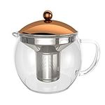 bonVIVO TEMPA Tea Infuser with Removable Stainless Steel Strainer, Tea Maker for Loose Leaf Tea, Heat Resistant Borosilicate Glass Teapot with Lid in Copper Finish, 50 oz.