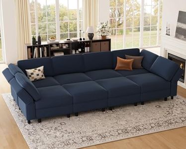 Belffin 114.2" 8 Seat Modular Sectional Sofa,Comfy Couch with Deep Storage Seat,Convertible Velvet Modular Sleeper Sofa with Movable Ottoman Chaise,Upholstered Sectional Couches for Living Room,Blue