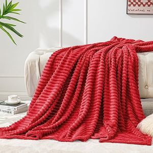 BEDELITE Fleece Blanket Twin Size – 3D Ribbed Jacquard Soft and Warm Decorative Fuzzy Blankets – Cozy, Fluffy, Plush Lightweight Throw Blankets for Couch, Bed, Sofa(Red, 60x80 inches)