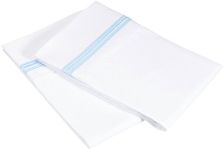 Super Soft Light Weight, 100% Brushed Microfiber, Standard, Wrinkle Resistant, 2-Piece Pillowcase Set White with Light Blue 5-Line Embroidery in Gift Box