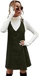 Milumia Women V Neck Corduroy Pinafore Overall Mini Dress Jumper Dress Army Green XX-Large
