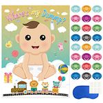 KUUQA Baby Shower Decorations Pin The Dummy on The Baby Game with 24Pcs Pacifier Stickers for Baby Shower Party Games, Baby Shower Party Supplies