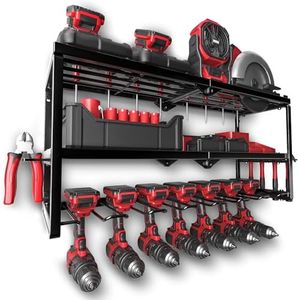 Power Tool Organizer, 7 Drill Holder for Tool Organizer, Storage and Organization for Garage, Heavy Duty Metal Cordless Tool Organizer with Screwdriver/Plier/Hammer Holder, Christmas for Man