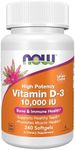 NOW Supplements, Vitamin D-3 10,000 IU Softgels, Vitamin D, Joint Support, 240 Softgels