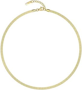 Herringbone Necklace for Women 14K Gold Filled Flat Snake Chain Necklace 4MM Snake Bone Chain Choker Dainty Minimalist Jewelry for Lady (14"-18")…, 16, Metal, Sandstone