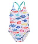 CHUNG Girls Cute Print Dino Adjustable Bathing Suits Ruffle Striped Rainbow Swimsuits Swimwear One Piece Bikini, S,Fish