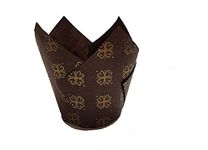 APOLLINE INDIA® 20pcs Tulip Cupcake Liner Baking Cups Brown with Golden Pattern Medium Size for Festivals Parties