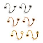 Ruifan 16G Stainless Steel Twist Ear Plug Earring Spiral Helix Stud Lip Ring Body Piercing Jewelry 8mm 3Pairs