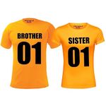 Hangout Hub Boy's & Girl's Round Neck T-shirt Brother No 1 Sister No 1 (Yellow;Boys-6-8Yrs;Girls-2-4Yrs ;) Pack of 2 Kids Sibling Family T-shirts