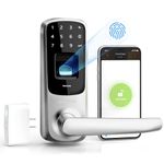 ULTRALOQ UL3 BT 2nd Gen Smart Lock (Satin Nickel) + WiFi Bridge, 5-in-1 Keyless Entry Electronic Door Handle with Bluetooth, Biometric Fingerprint and Touch Digital Keypad