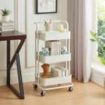 Direct Online Houseware 3-Tier Storage Cart Rolling Trolley, Durable Metal Utility Shelves, 90 x 40 x 35 cm (White)