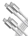 Anker USB C to USB C Charger Cable, New Nylon USB-C to C Cable (6ft/1.8m, 2-Pack), 60W (3A) for iPhone 15/15 Pro/15 Plus/15 Pro Max, iPad mini 6/Pro 2021, MacBook Pro 2020, Galaxy S23, Switch(Silver)