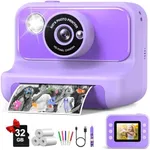 Instant Print Camera for Kids, Christmas Birthday Gifts for Girls and Boys, 1080P HD Video Digital Kids Camera with 32G Card, Toddler Camera for 3-12 Years Old, Purple