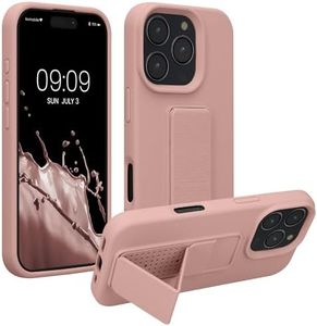kwmobile Case Compatible with Apple iPhone 16 Pro - Case with Hand Strap and Stand Soft TPU Silicone Coating - Dusty Pink