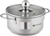 Daniks Mini 1 Quart Stainless Steel Sauce Pot with Glass Lid | Induction Small Saucepan | Dishwasher Safe Pot | Pot for Boiling, Milk, Spaghetti, Soup for 1 Person | Silver