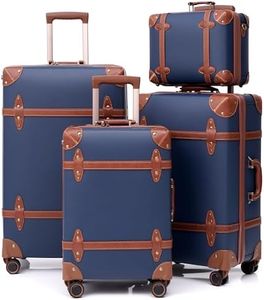 NZBZ Vintage Handmade Luggage Sets for Women 4 Pieces, PU Leather Retro Suitcase Set, Cute Vintage Trunk Luggage with TSA Lock (Navy Blue, 14"+20"+24"+28")